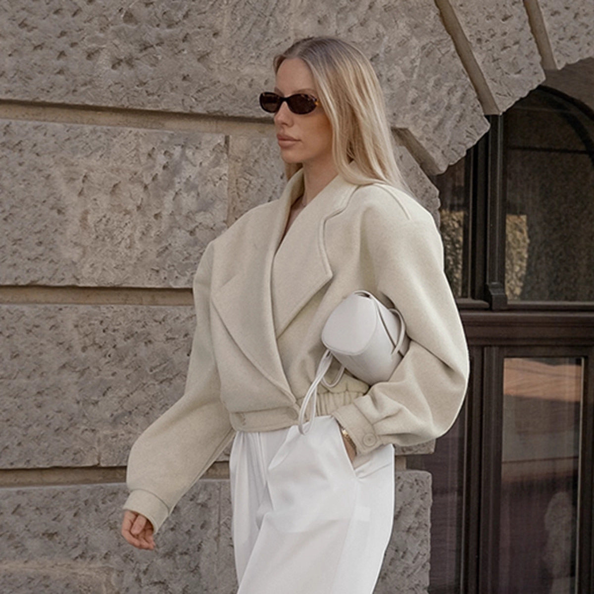 Cappotto in lana con colletto blazer