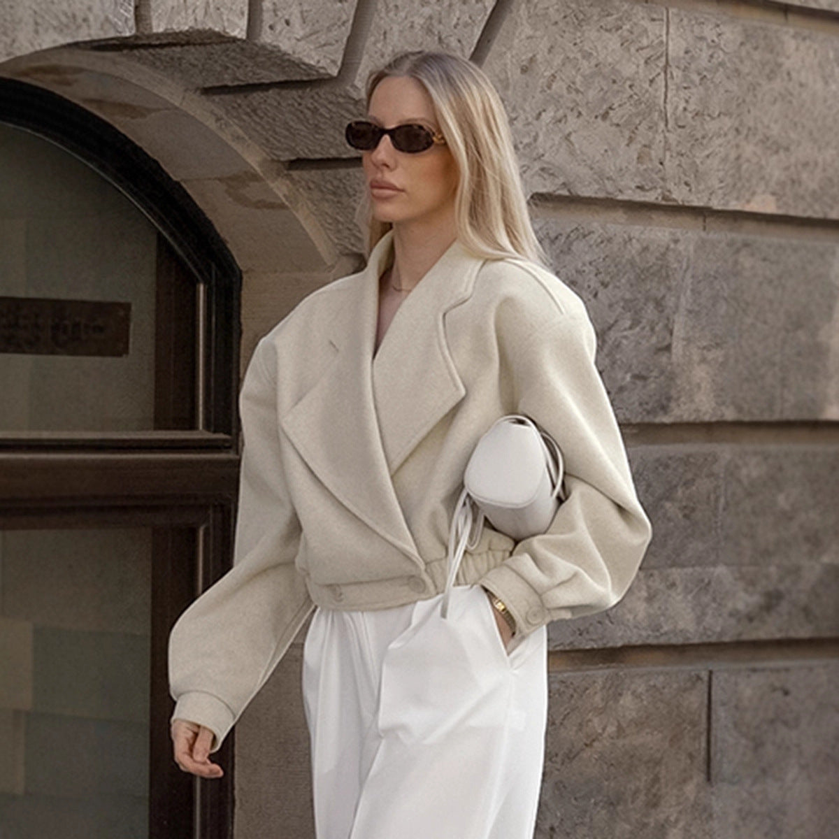 Cappotto in lana con colletto blazer